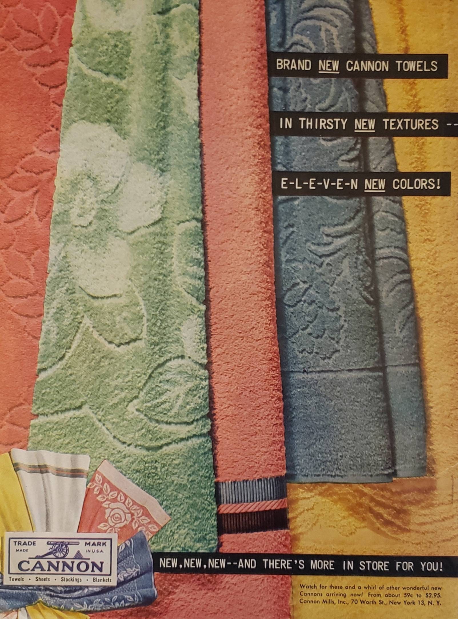 1947 CANNNON MILLS Colorful Bath Towels Vintage Print Ad