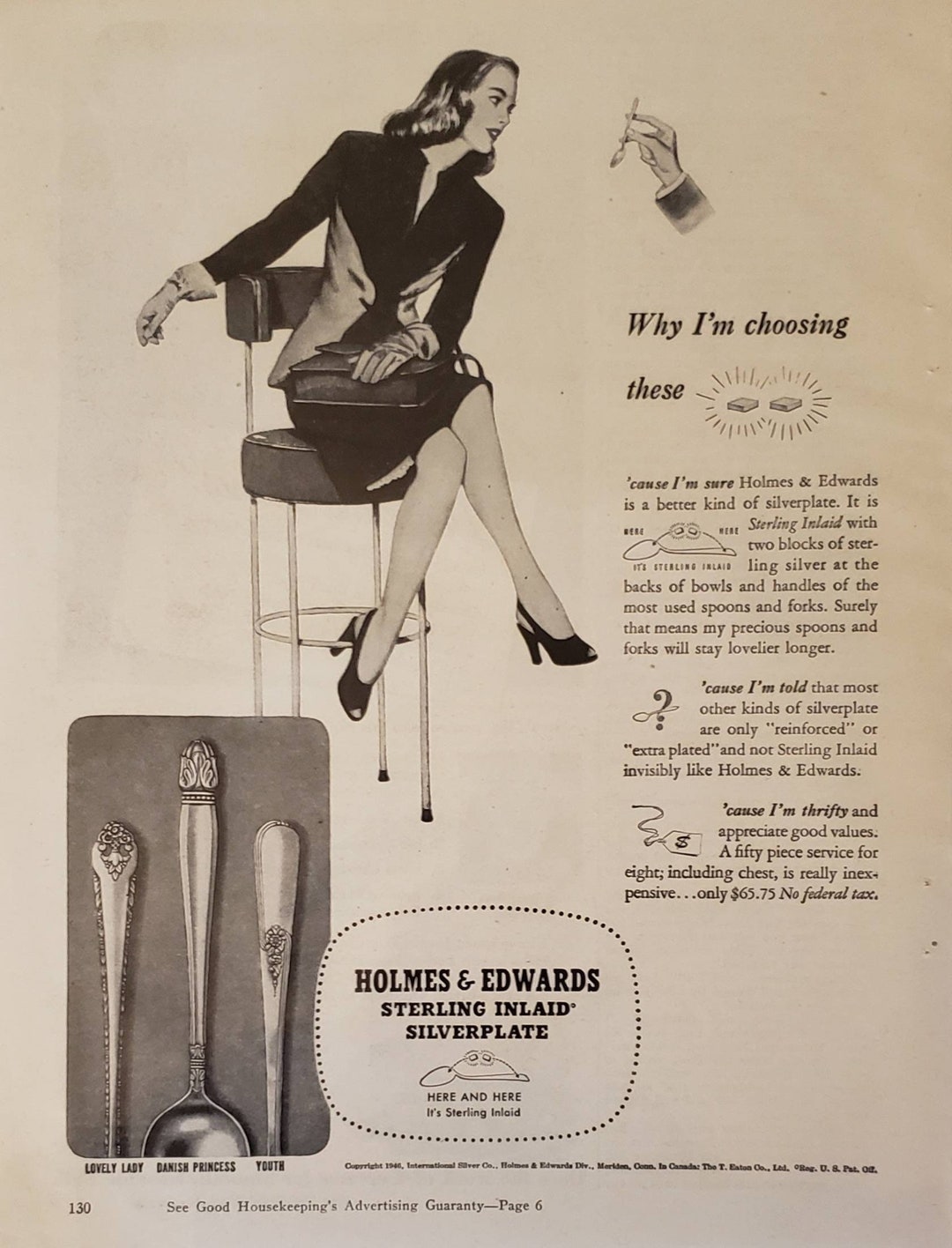 1946 HOLMES EDWARDS Sterling Inlaid Silverplate Flatware