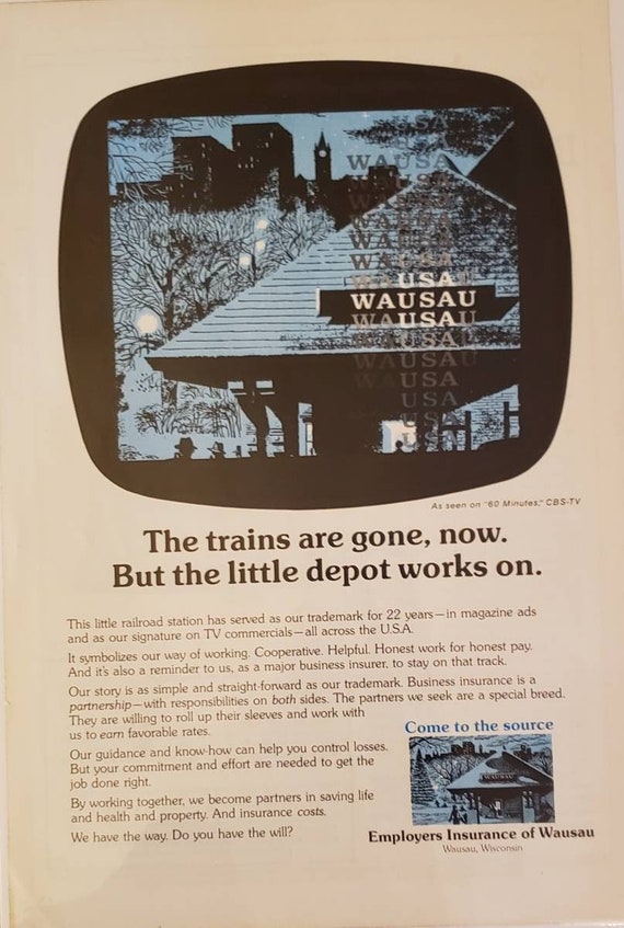 1976 EMPLOYERS INSURANCE of WAUSAU Train Depot Railroad Etsy