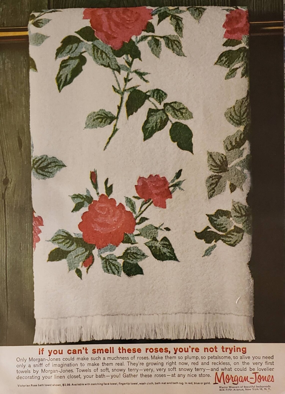 1961 JONES Red Roses Bath Towels Vintage Print Ad Etsy
