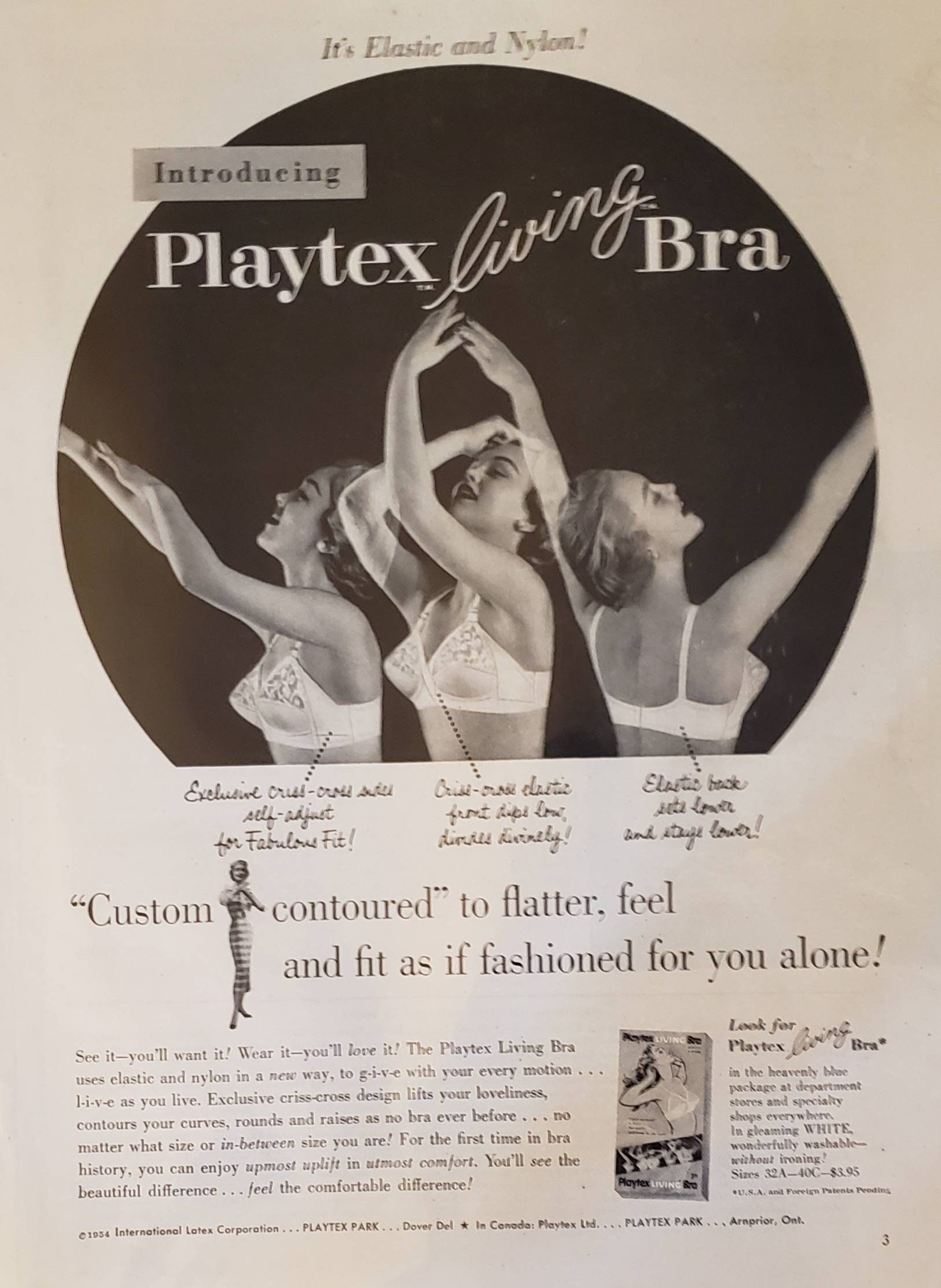 1954 PLAYTEX Living Bra Brassiere Lingerie Womens Clothing Fashion Vintage  Print Ad 