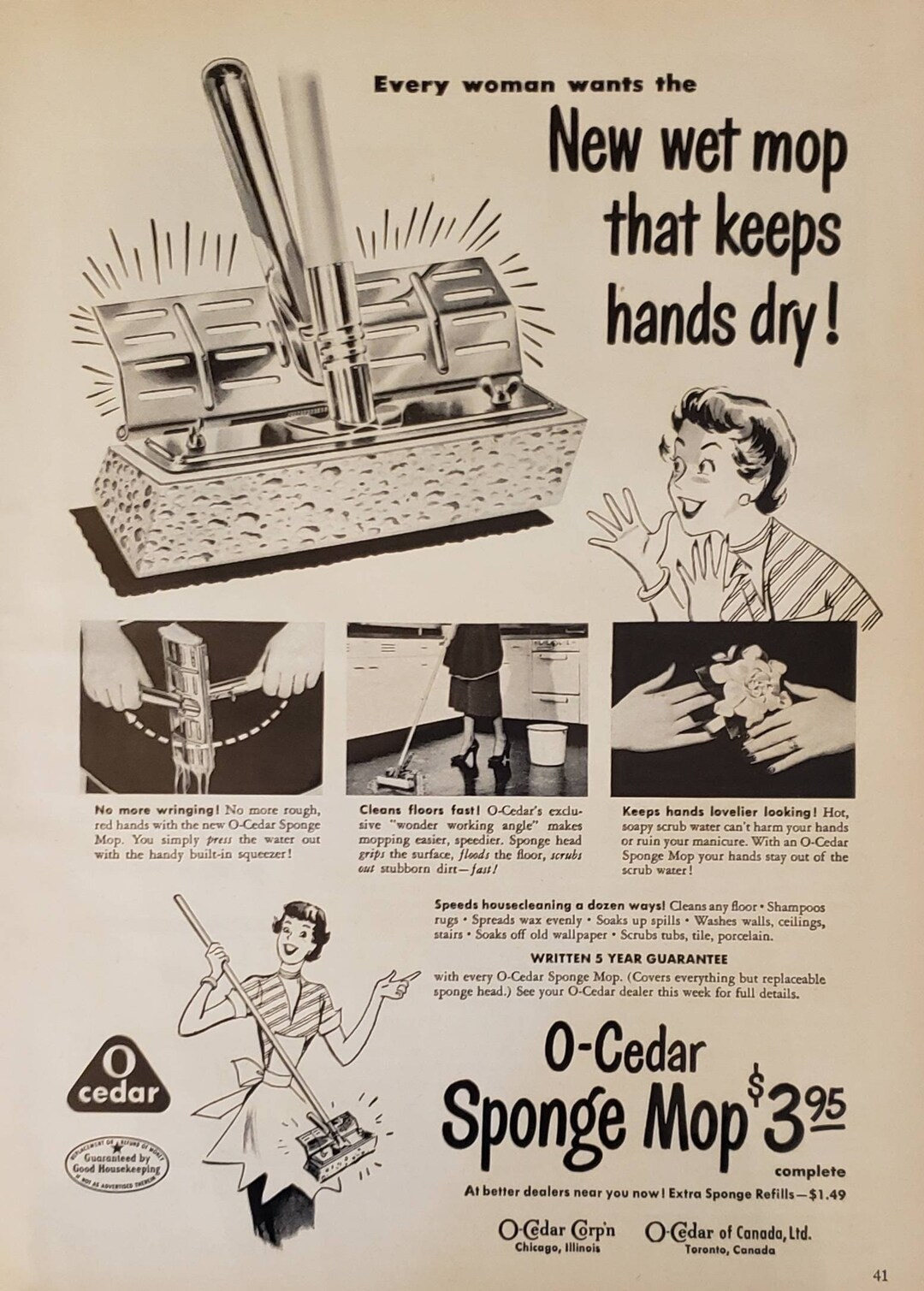 1950 OCEDAR Sponge Mop Wet Mopping Floor Cleaning Household Etsy