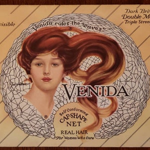 VENIDA Dark Brown Double Mesh Real Hair Net Vintage Ad