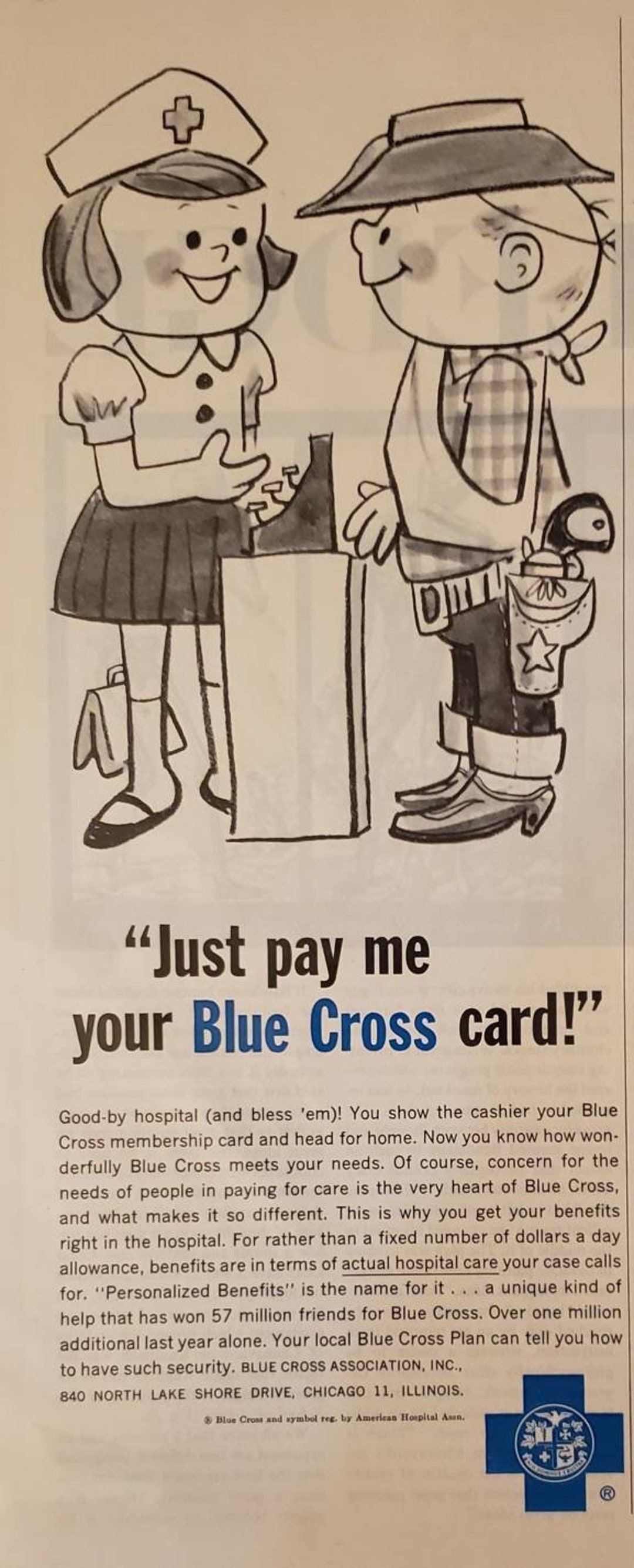 1962 BLUE CROSS Health Insurance Coverage Card Vintage Print Etsy