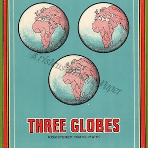 Instant Digital Download THREE GLOBES LABEL Vintage Digital Image File Clip Art