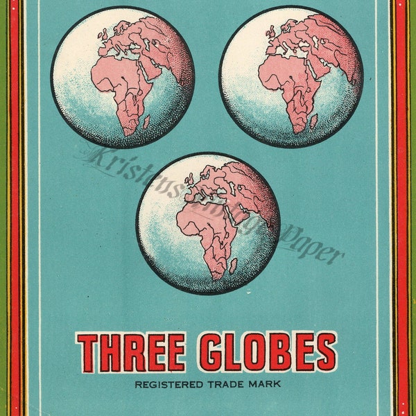 Instant Digital Download THREE GLOBES LABEL Vintage Digital Image File Clip Art