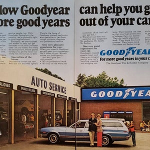 1976 GOODYEAR TIRES Auto Service Car Repair Tire Alignment 2 Page Vintage Print Ad