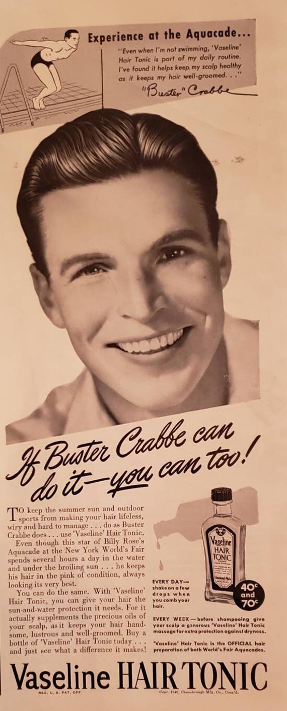Buy 1940 VASELINE Hair Tonic Swimmer Buster Crabbe PEPSODENT Online in India - Etsy Buy 1940 VASELINE Hair Tonic Swimmer Buster Crabbe PEPSODENT Online in India - Etsy