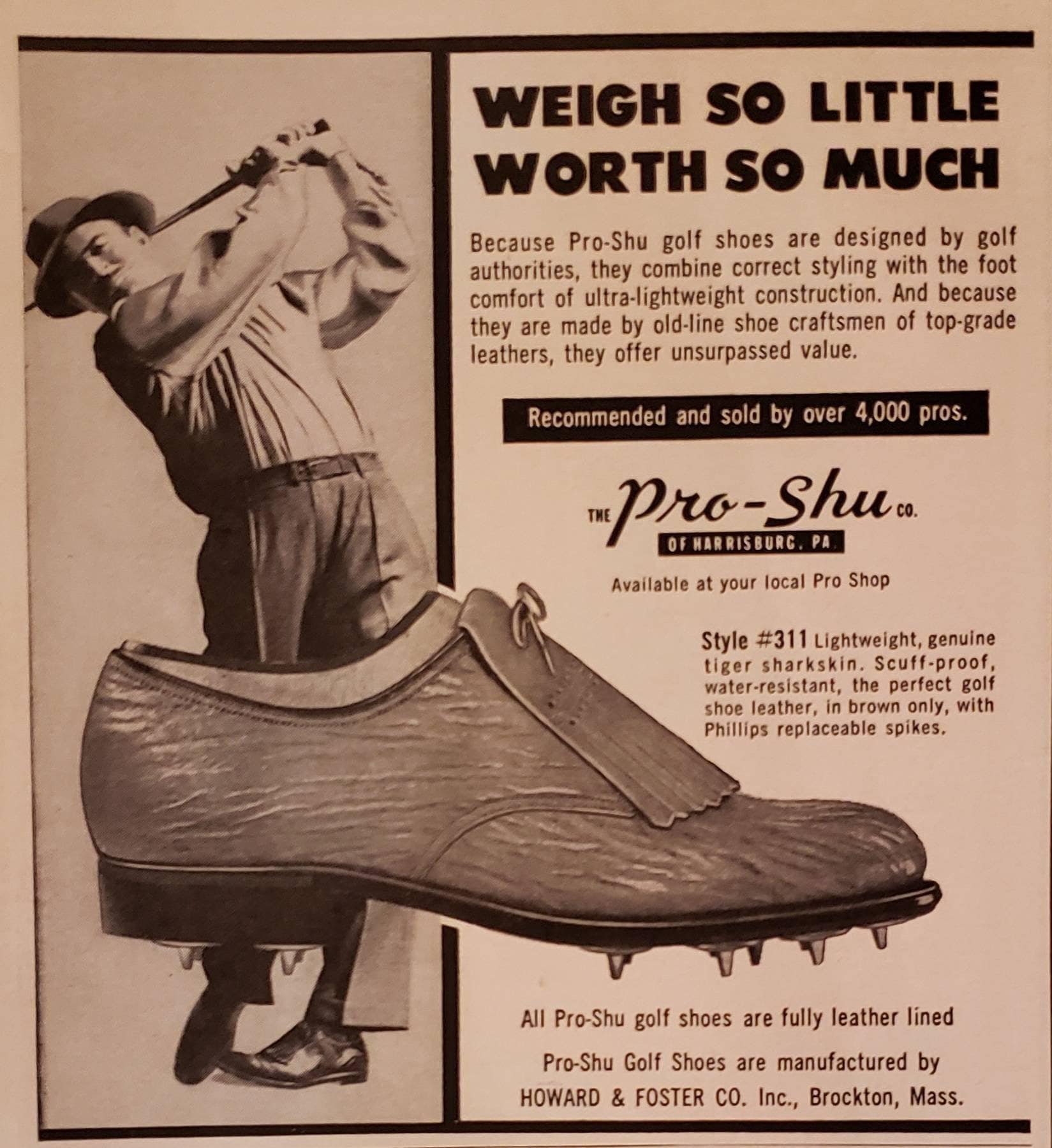 1957 PRO SHU Golf Shoes Golfing Golfer Vintage Print Ad Etsy