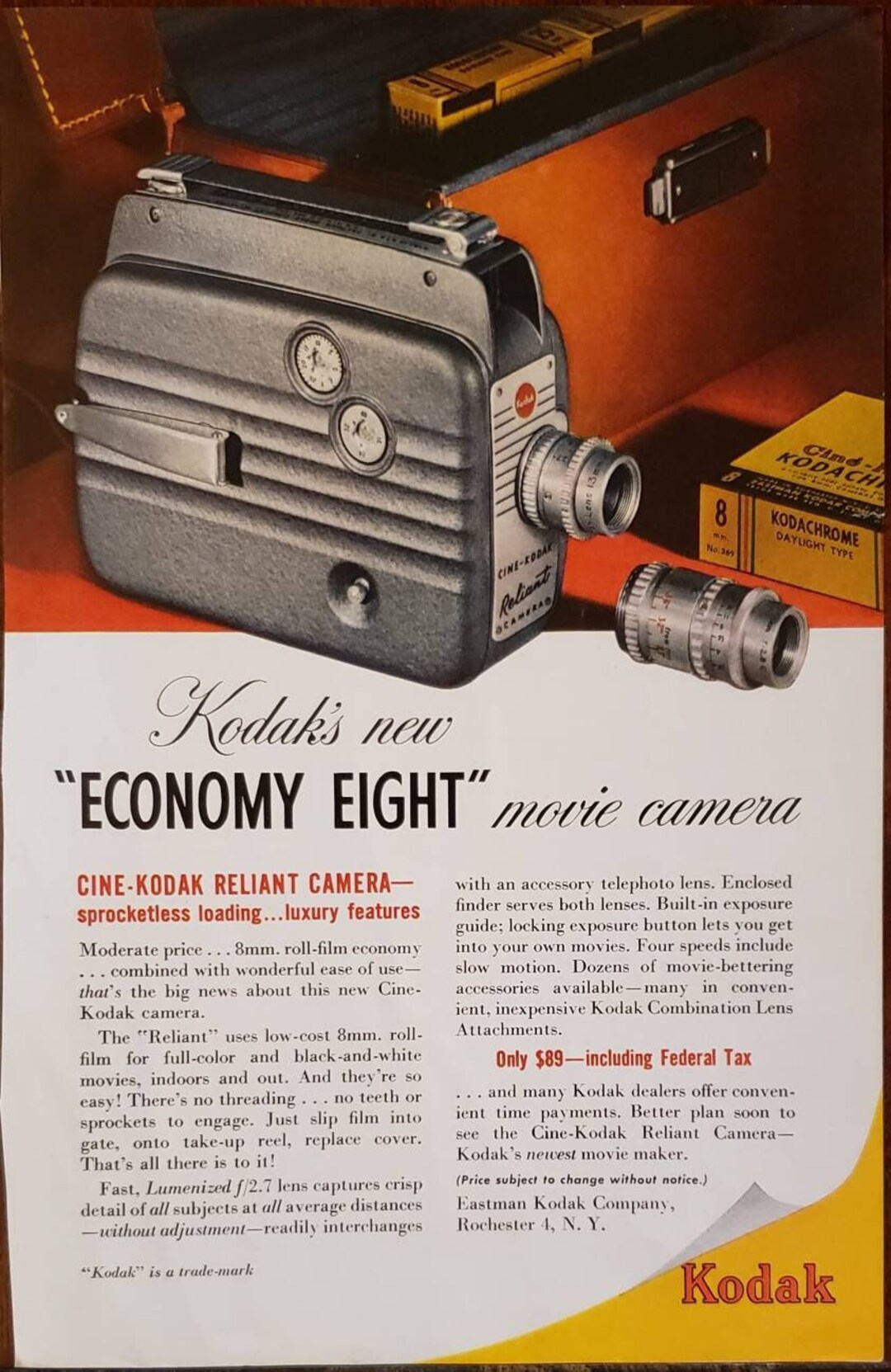 Caméra Ciné KODAK RELIANT 8 Mm - 1937 - USA - N°21491 - Occasion