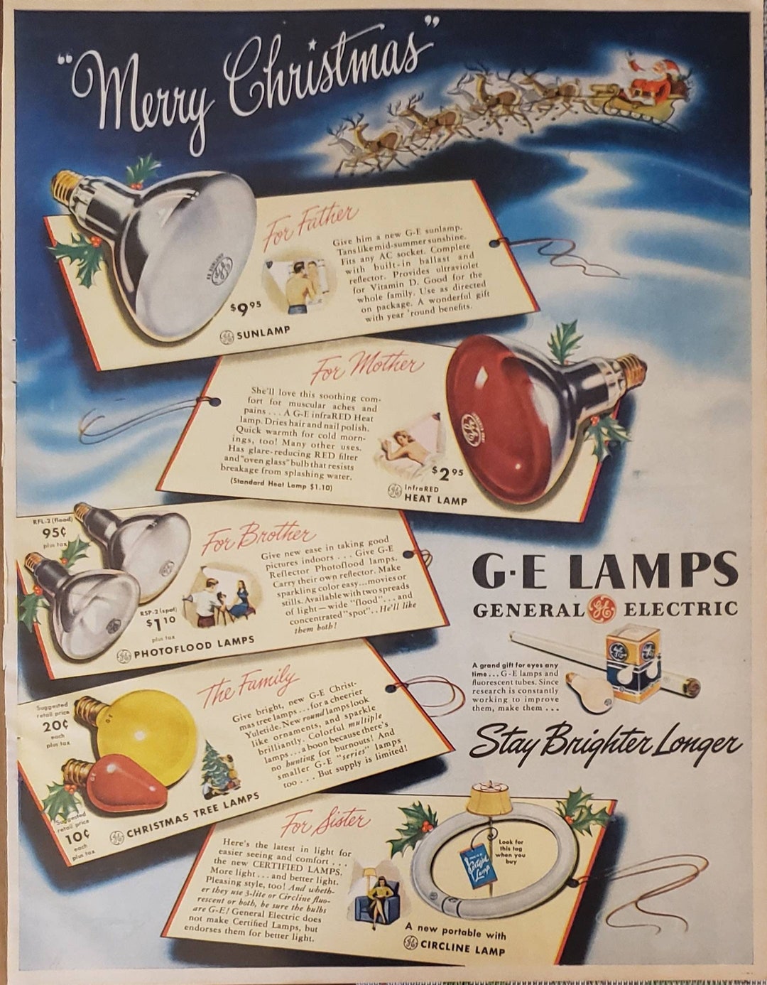1947 GE General Electric Lamps Lights Lighting Light Bulbs Christmas