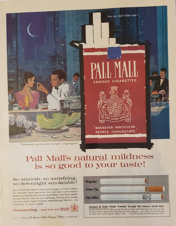 pall mall flavored cigarettes 1962 PALL MALL Cigarettes Tobacco Smoking Vintage Print Ad