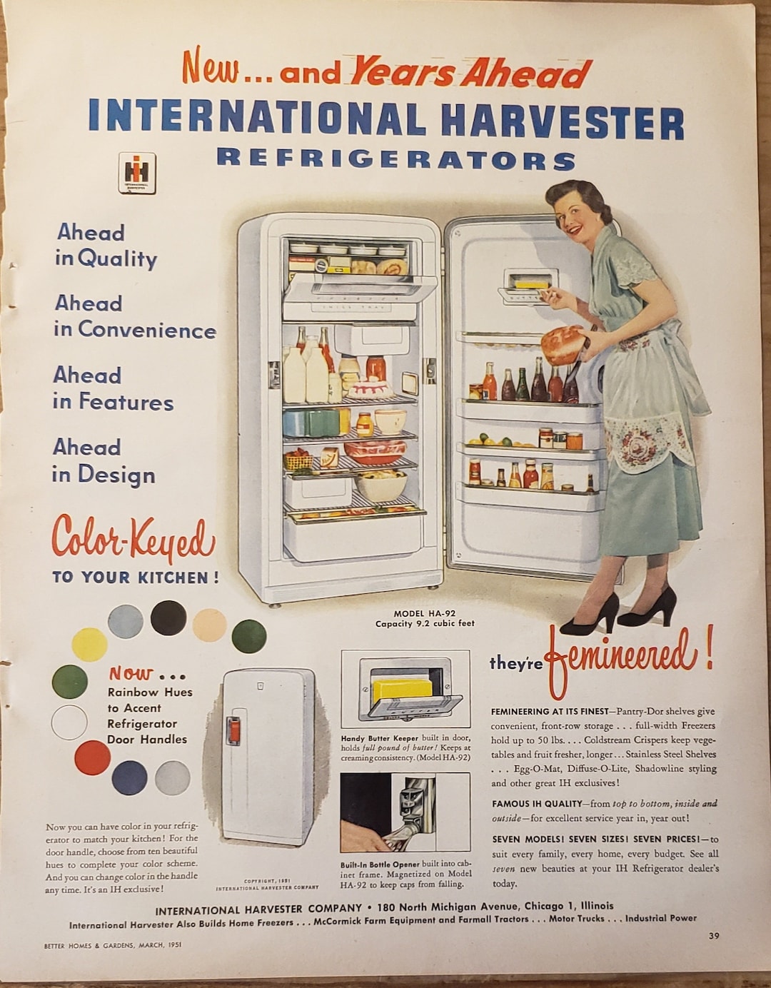 1951 INTERNATIONAL HARVESTER Refrigerator Femineered Kitchen Appliance