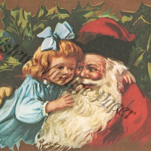 Digital Download File CHRISTMAS Digital Image File Santa Little Girl Holly 1910s Vintage Postcard Holiday Printable Scrapbooking Collage
