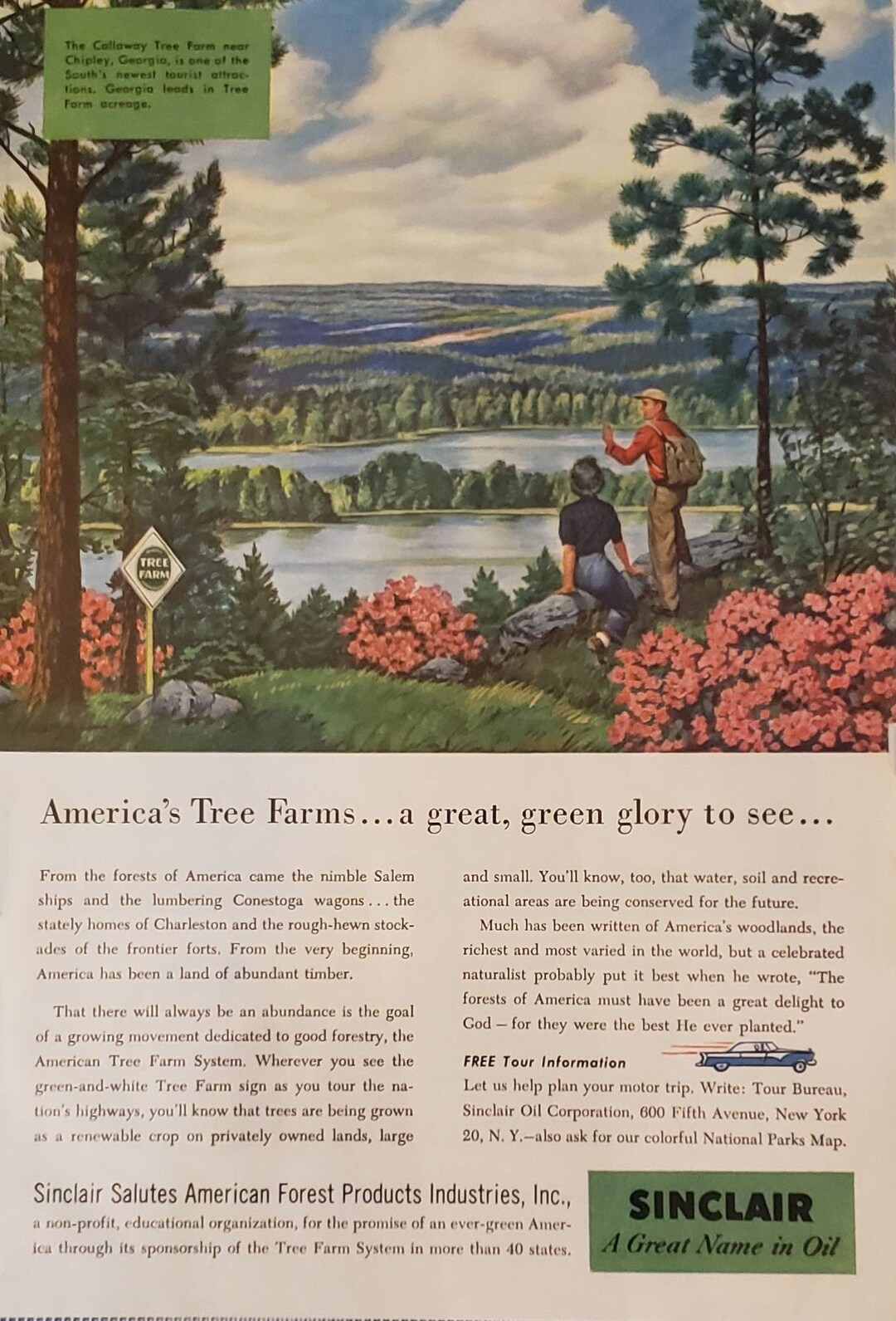 1956 SINCLAIR OIL American Tree Farms Forest Products Callaway Tree