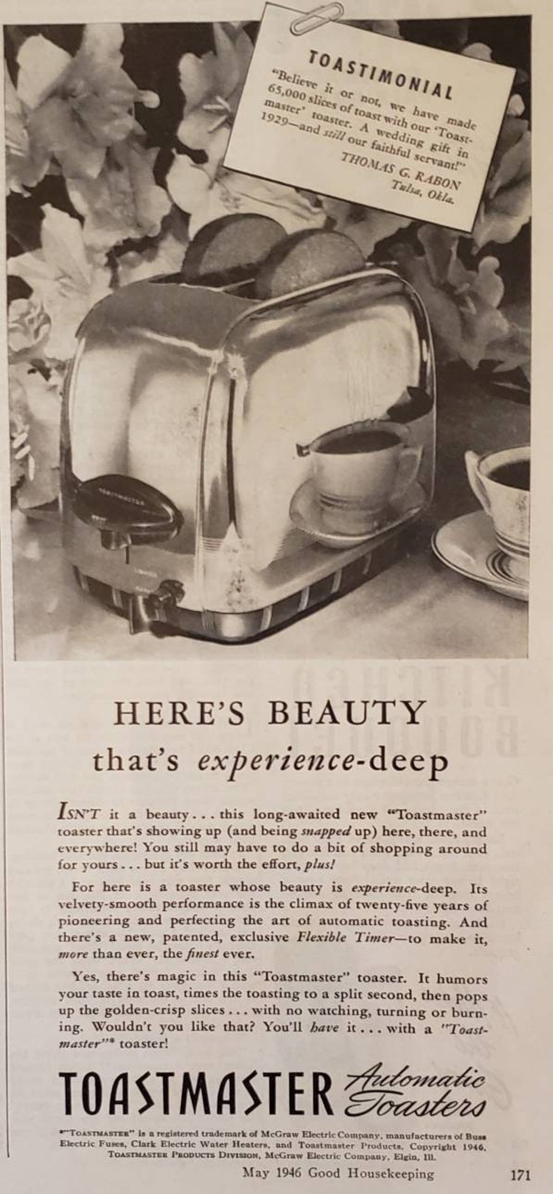 1946 TOASTMASTER Automatic Toaster Toast Kitchen Appliance Household