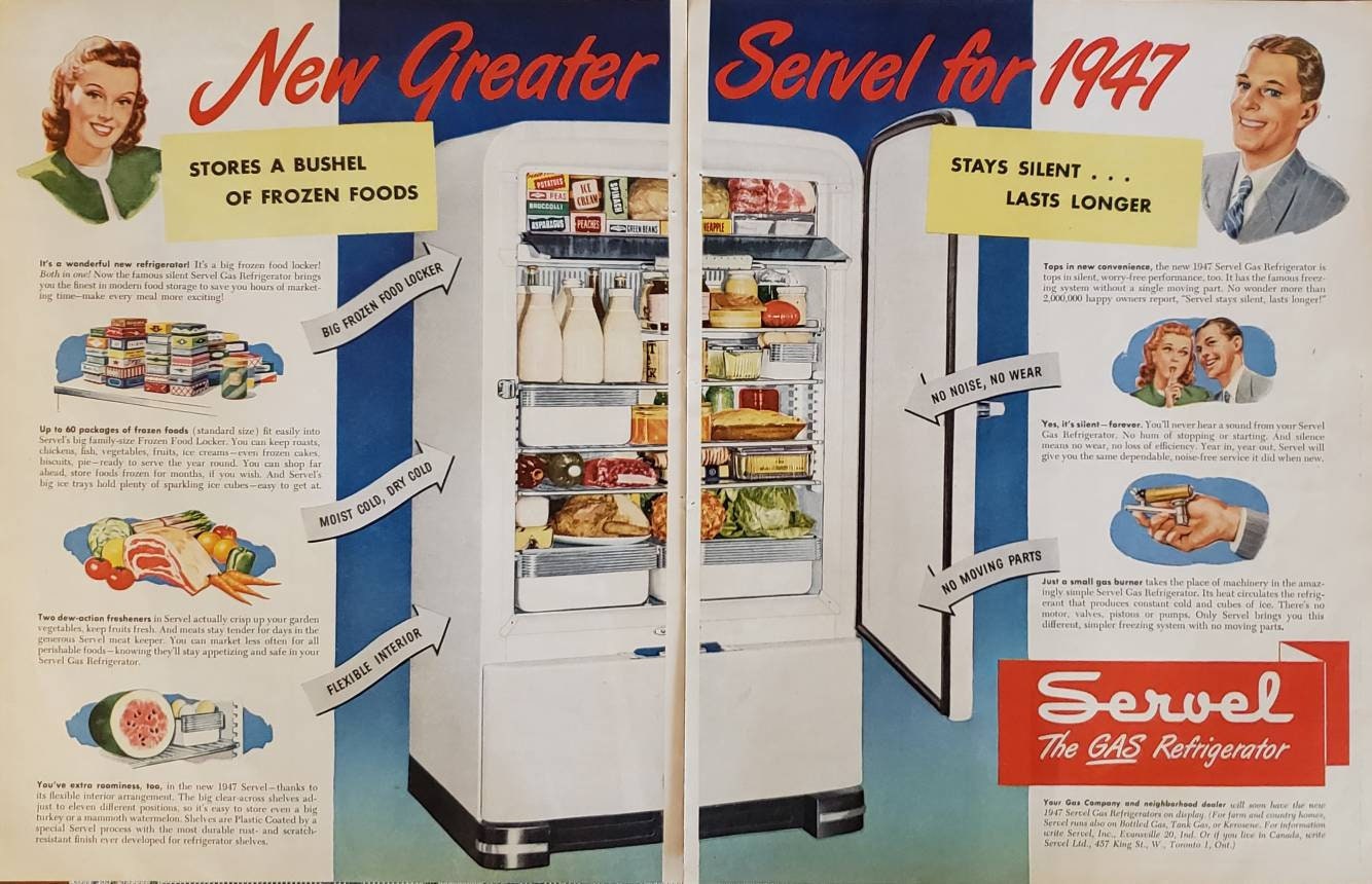 1946 SERVEL Gas Kühlschrank Küchengerät 2 Seite Vintage Print Werbung -   Schweiz