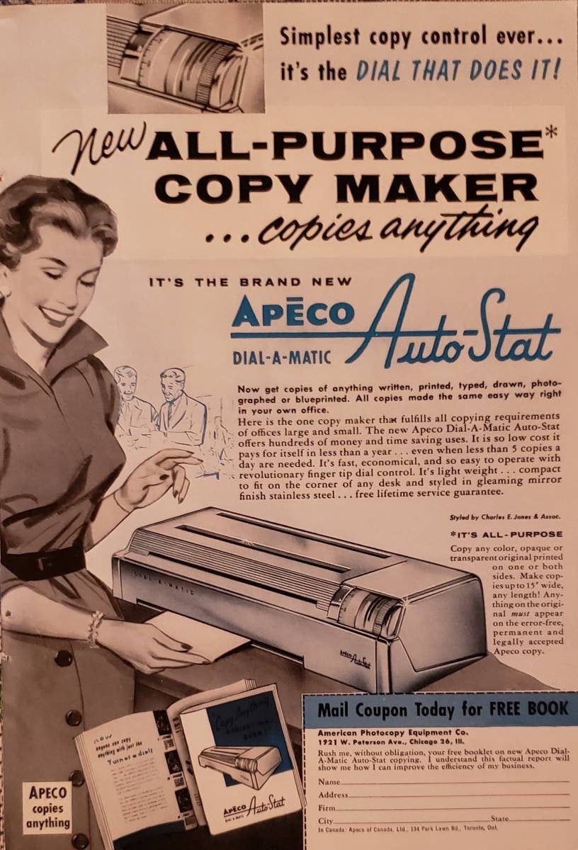 コピー年鑑 Advertising Copy Annual 1979、1980 1956 APECO Dial-a-matic Auto Stat All Purpose Copy Maker Copier