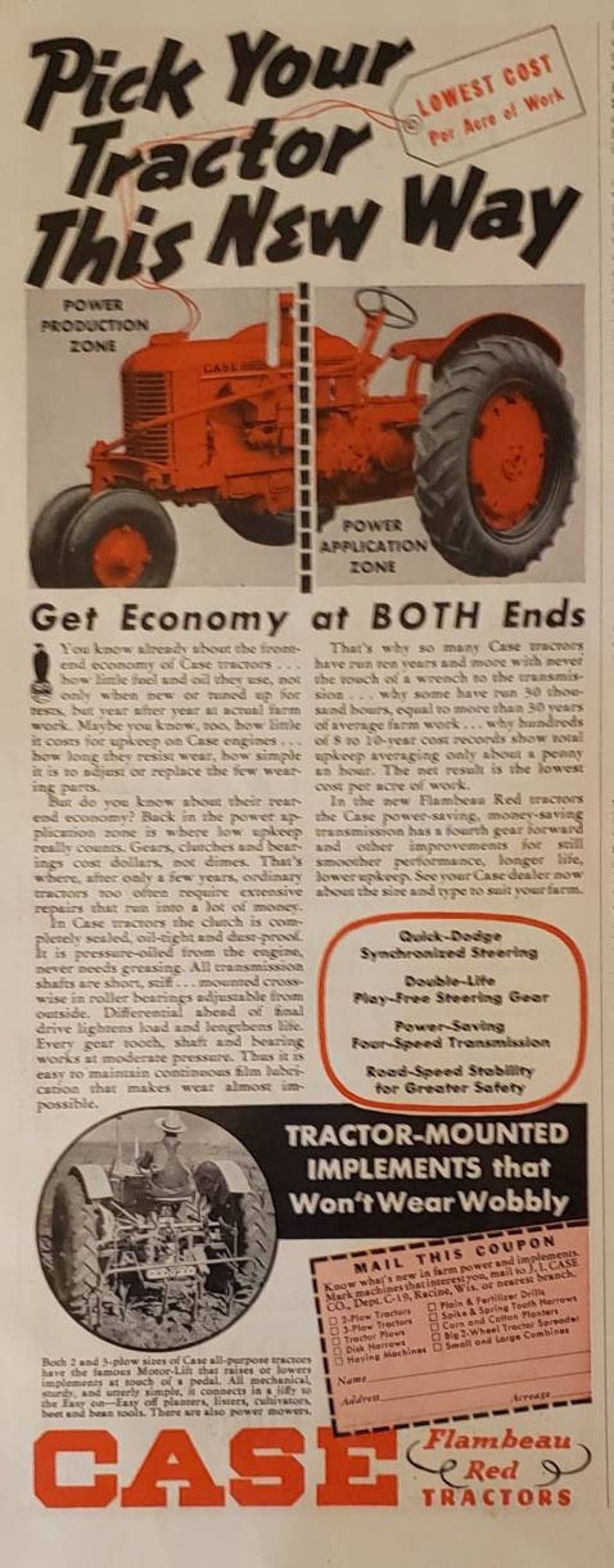 1940 CASE Flambeau Red Farm Tractor Vintage Print Ad Etsy