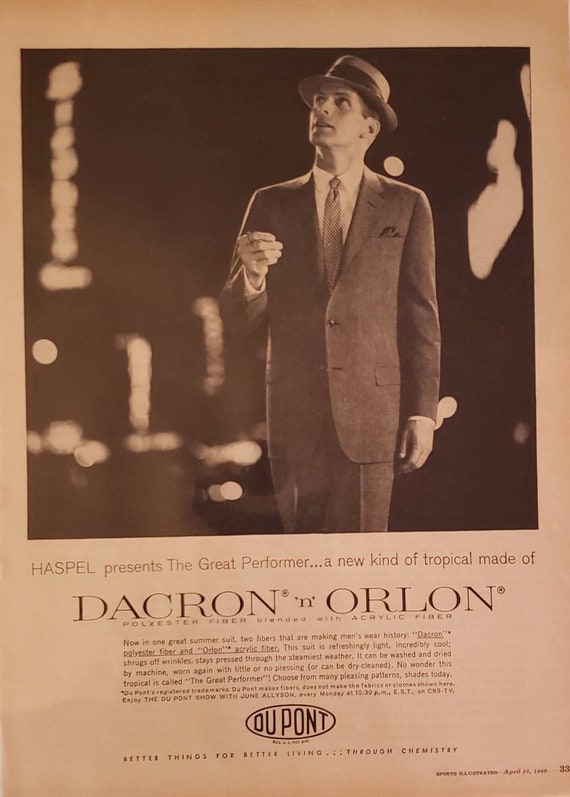 1960 DUPONT Dacron Orlon Polyester Acrylic Fiber Haspel Great Performer  Mens Tropical Summer Suit Clothing Fashion Vintage Print Ad 