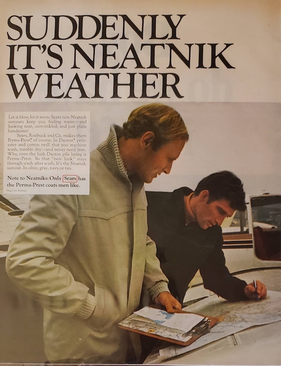 1968 SEARS NEATNIKS Perma-Prest Mens Surcoats Jacket Clothing Fashion  Vintage Print Ad