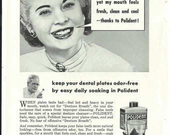 1950s Vintage Ad - Ansco Color Film - Polident - Dentures - Cleansing Solution - Dental Hygiene - Mountains - Photography - Photos - Film - Etsy