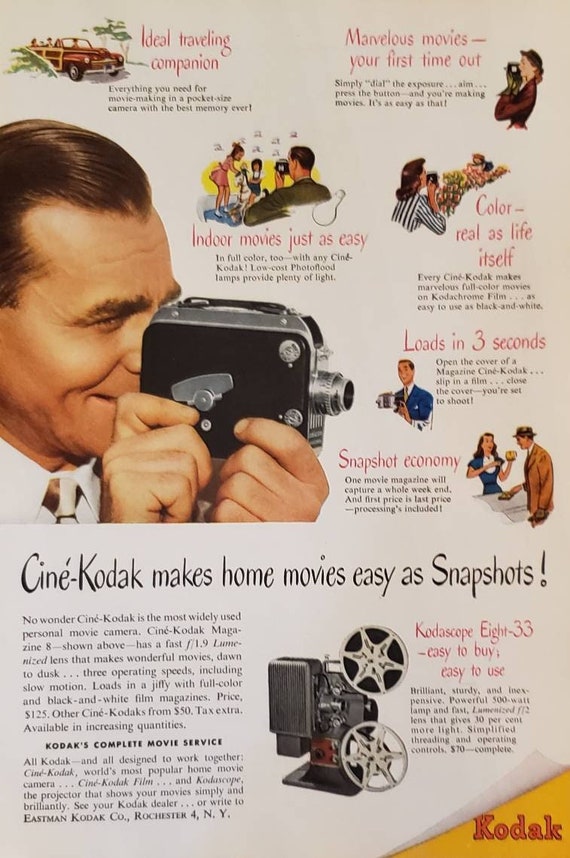 1947 EASTMAN KODAK Cine-Kodak Magazine Movie Camera Vintage Print Ad
