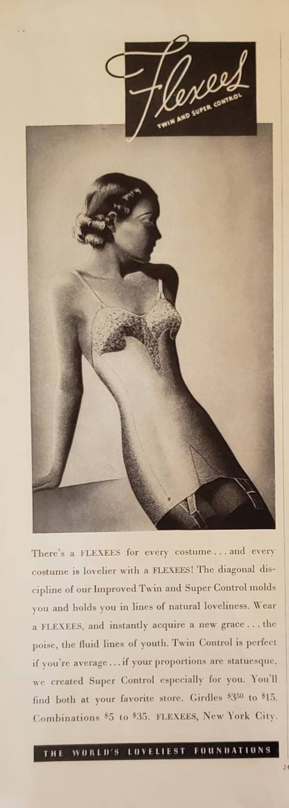 1937 FLEXEES Twin Super Control Girdles Womens Lingerie Undergarments  Fashion Vintage Print Ad 