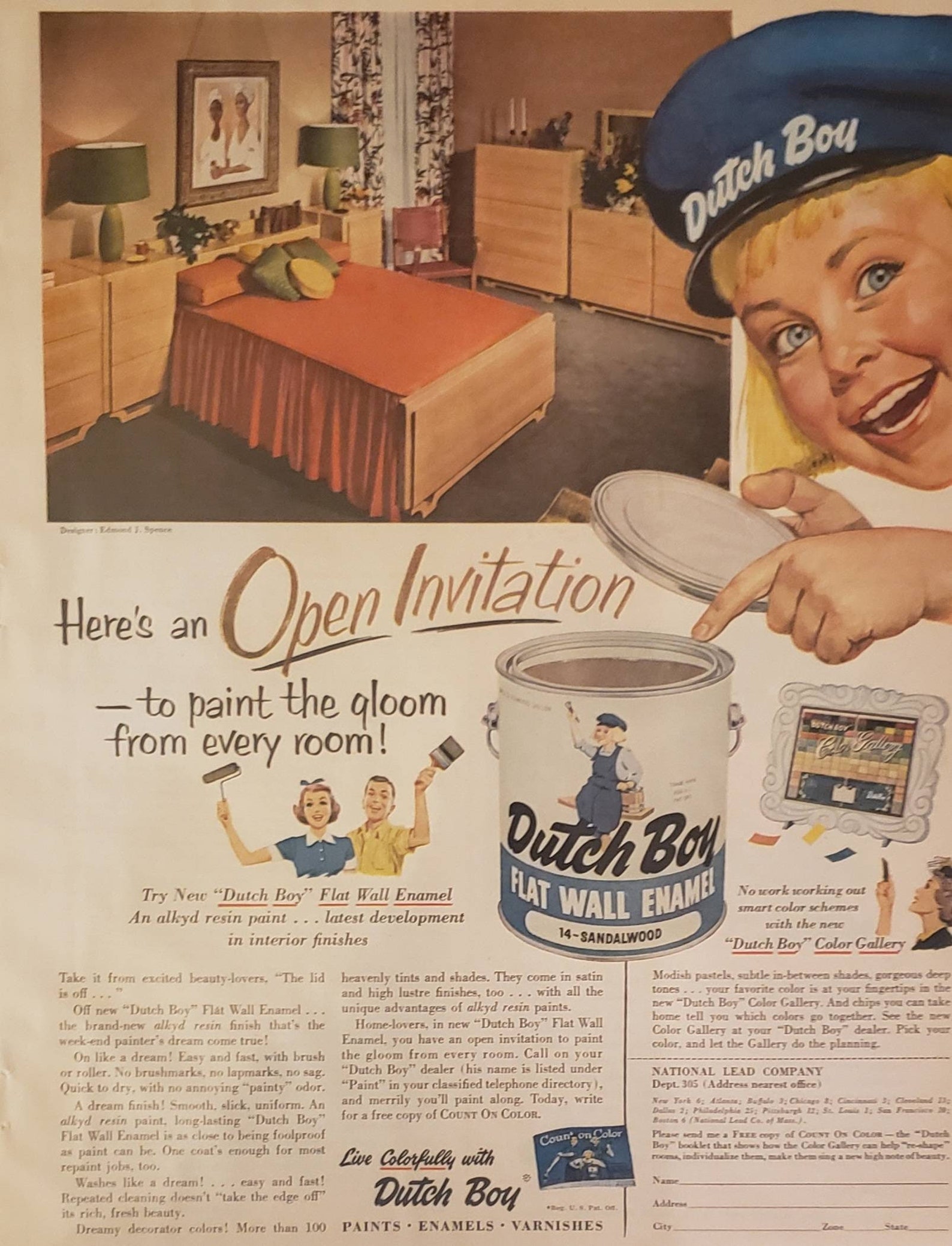 1954 DUTCH BOY Flat Wall Enamel Paint Home Interior Design Vintage