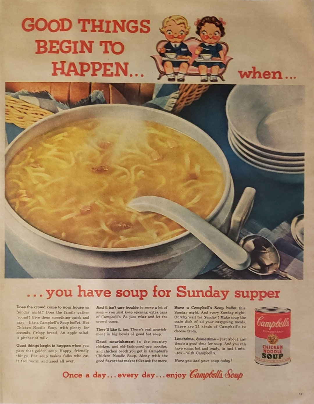 1959 Campbell's Chicken Soup Sunday Supper Food Vintage - Etsy