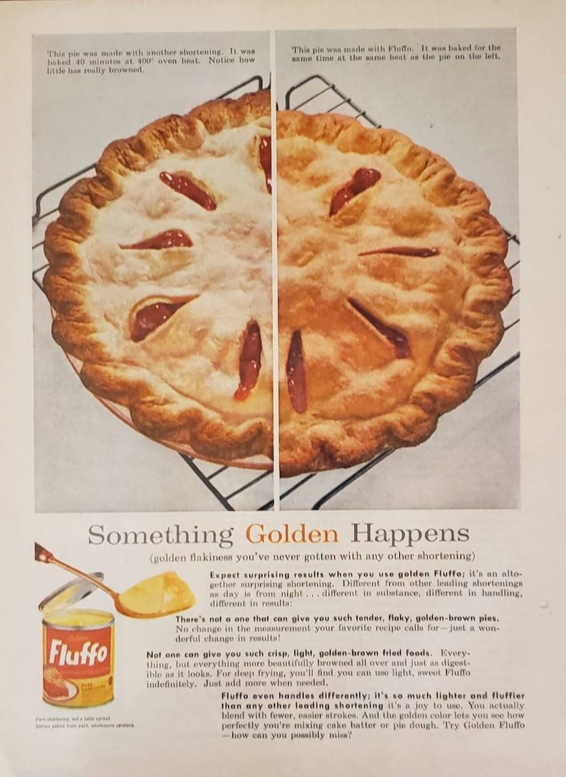 1956 FLUFFO Shortening Golden Flakiness Pie Crust Baking Food Etsy