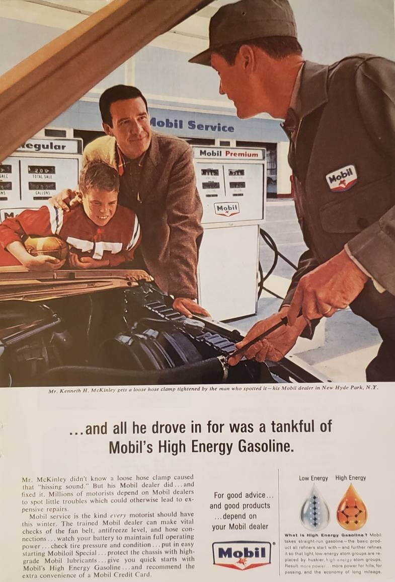 1964 MOBIL High Energy Gasoline Gas Station Service Mckinley
