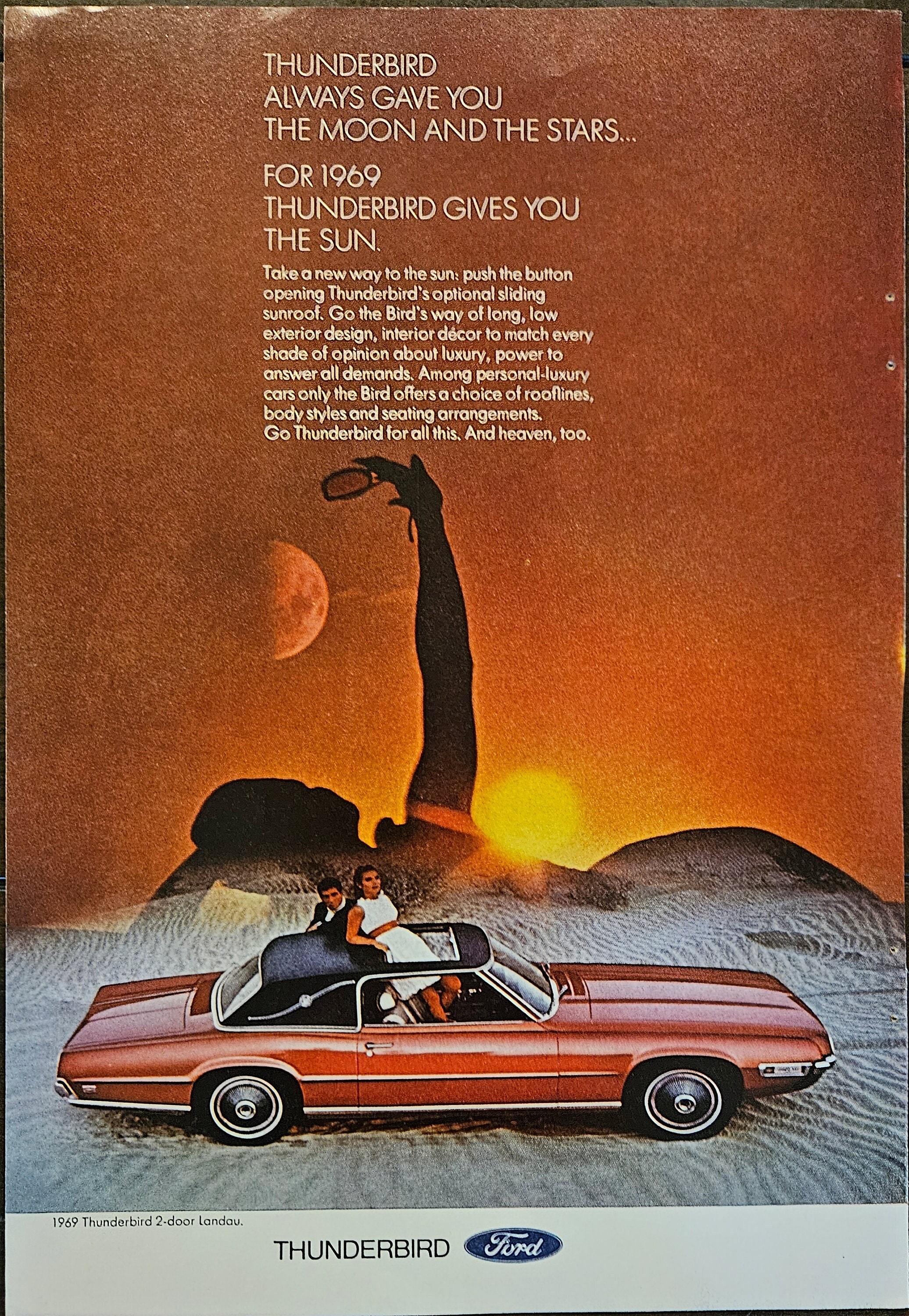 1969 FORD THUNDERBIRD Vintage Ad, T-bird 2 Door Landau Red