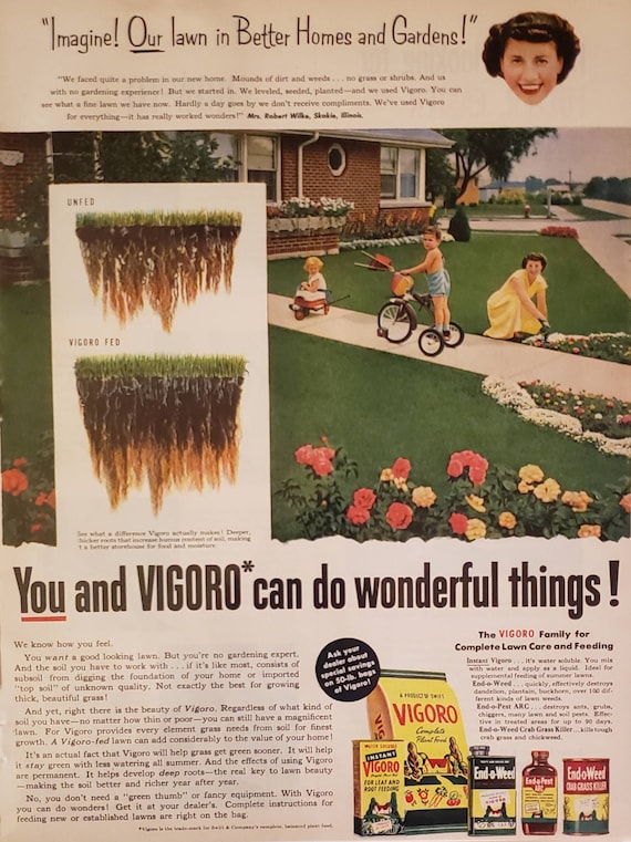 1954 VIGORO Lawn Care Products Grass Fertilizer Weed Killer Plant