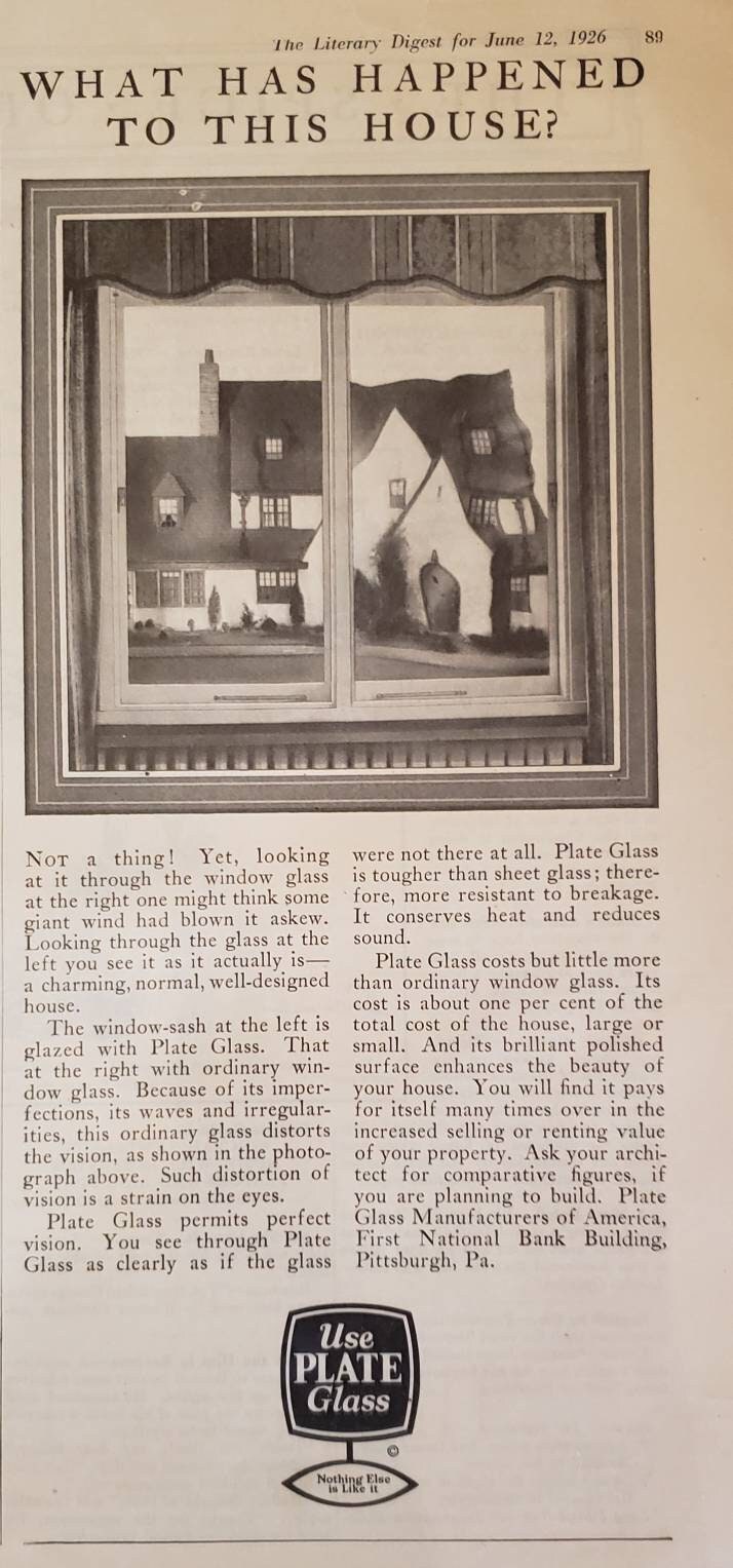 1926 PLATE GLASS Manufacturers Windows House View Window Sash Vintage
