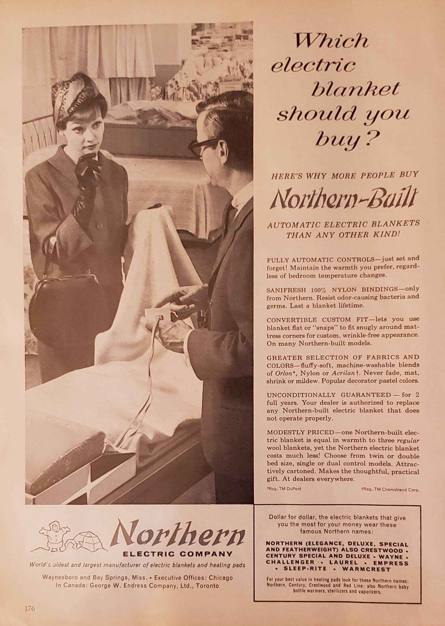 1961 NORTHERN ELECTRIC COMPANY Automatic Electric Blanket Shopping Household Vintage Print Ad Etsy UK