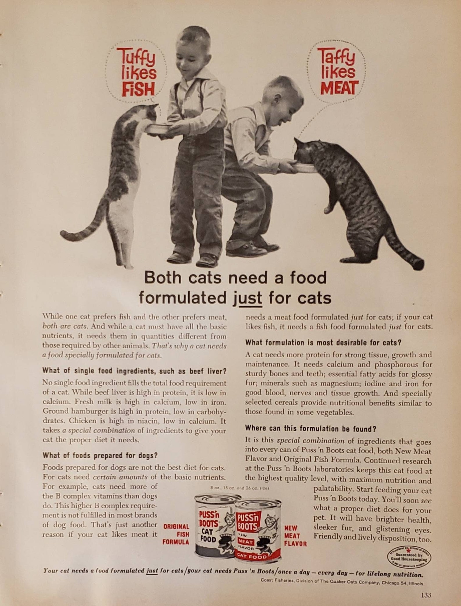 1961 PUSS 'N BOOTS Cat Food Fish Meat Flavor Pet Foods Vintage Print Ad