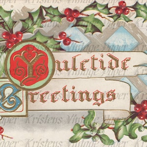 Yuletide Greetings CHRISTMAS Holly Digital Image Download File 1910s Vintage Postcard Holiday Printable Scrapbooking Collage