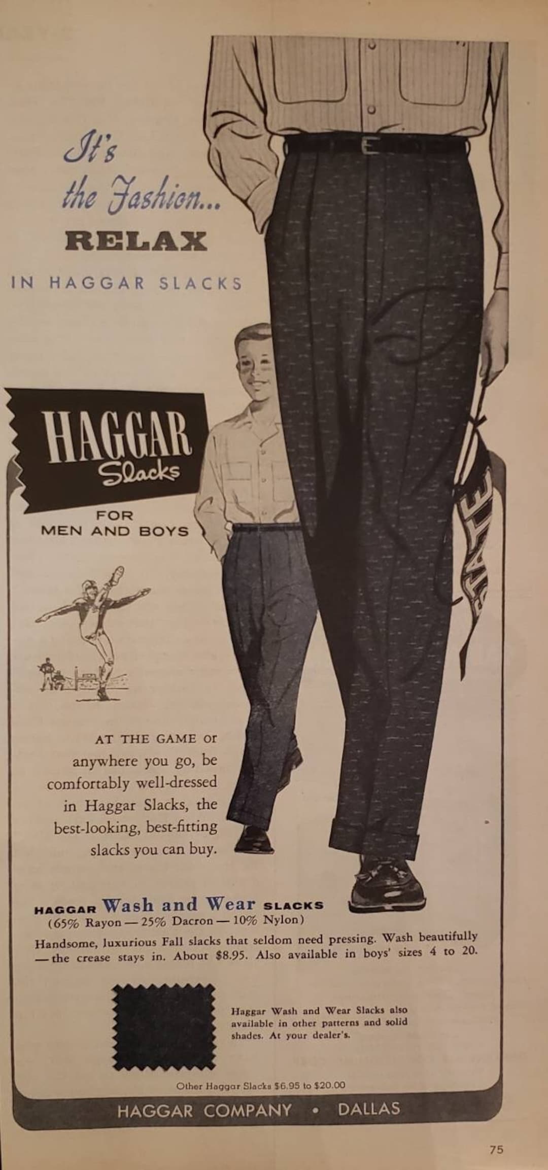 1957 HAGGAR Wash and Wear Men Boys Slacks Pants Trousers 1957 HAGGAR Wash and Wear Men Boys Slacks Pants Trousers