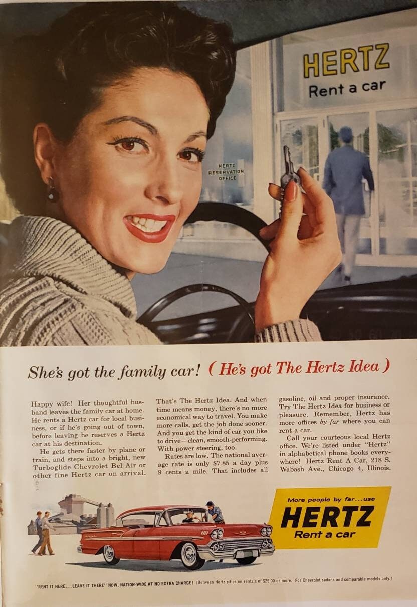 1958 HERTZ Rent A Car Rental Cars Happy Wife Turboglide Etsy