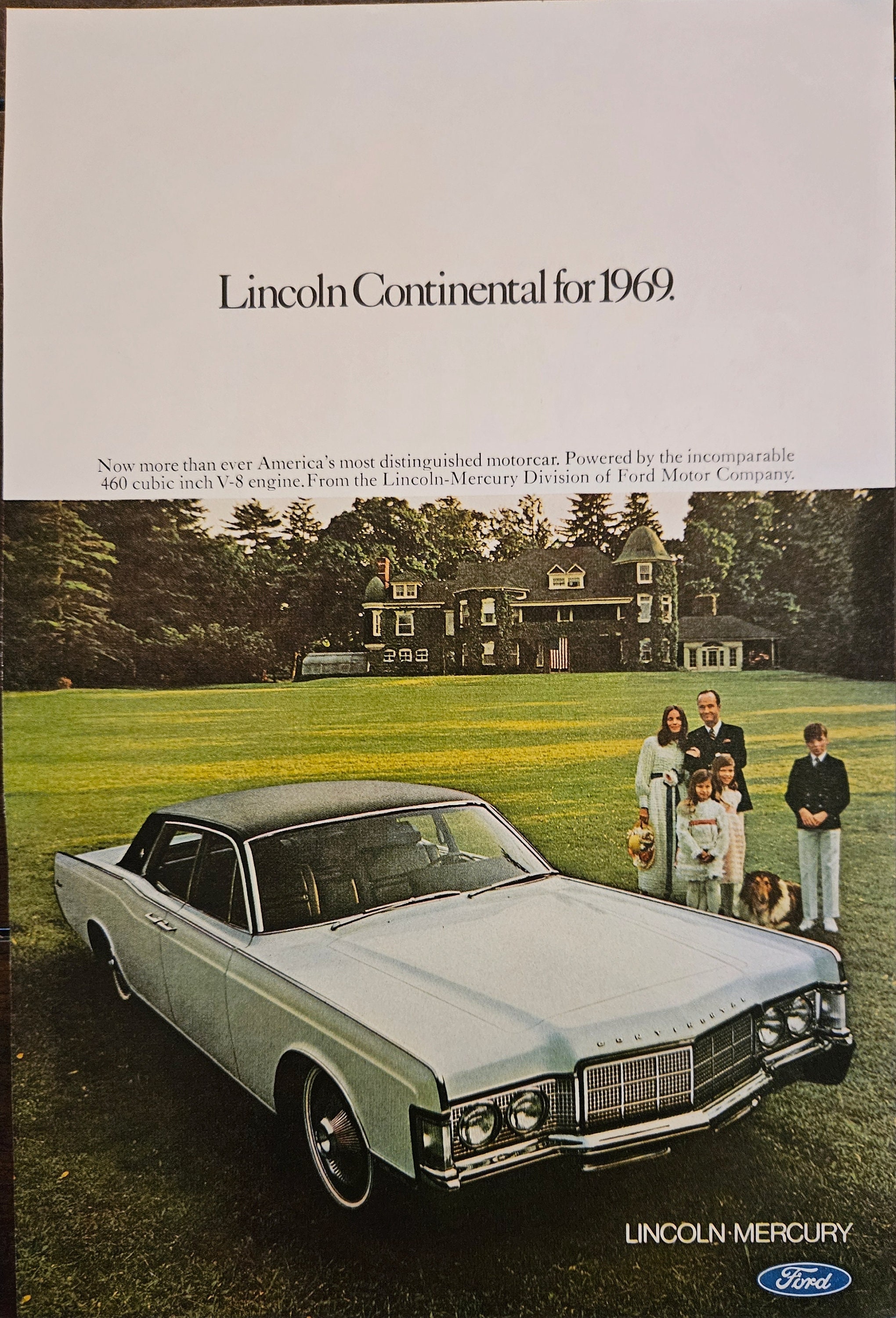 リンカーン・コンチネンタル　アンティークポスター 1969 リンカーン コンチネンタル ヴィンテージ広告、ファミリーカー