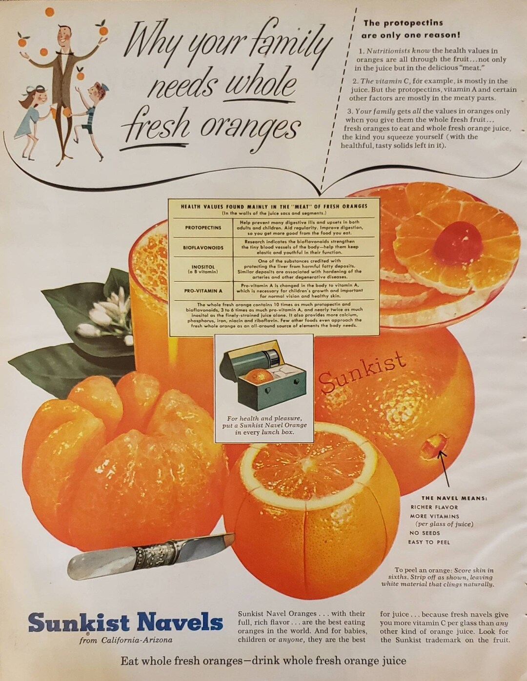 1954 SUNKIST NAVEL ORANGES Fruit Food Health Vitamins California ...