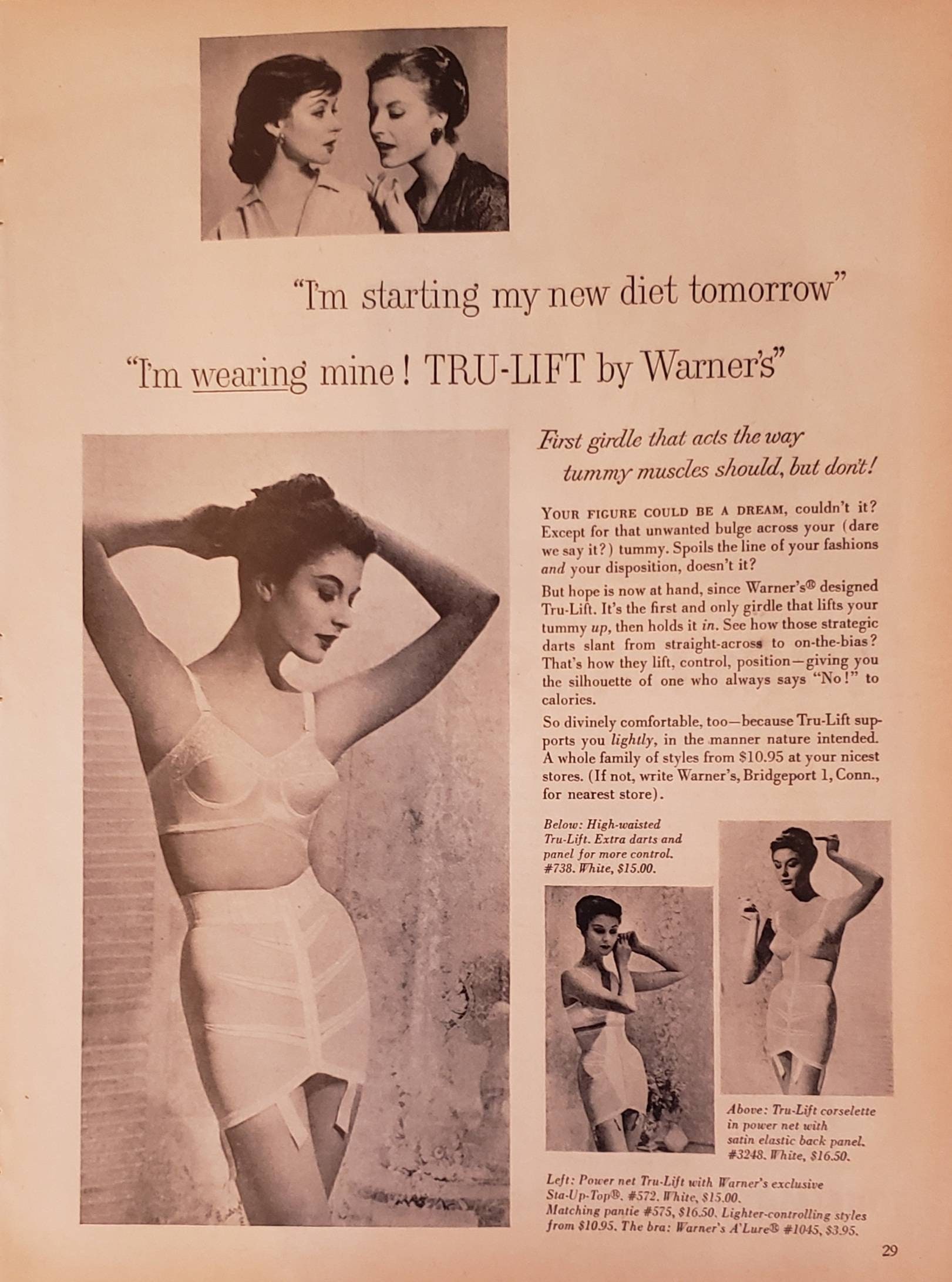 1958 WARNER'S Tru-lift Girdle Corselette Lingerie Womens Fashion Clothing  Vintage Print Ad 