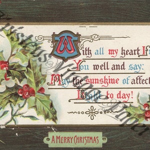Descarga digital Archivo MERRY CHRISTMAS Archivo de imagen digital Holly Affection 1910s Vintage Postcard Holiday Printable Scrapbooking Collage