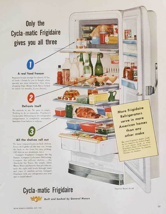 1953 CYCLA MATIC Frigidaire Freezer Refrigerator Kitchen Appliance