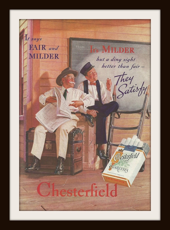 1930s CHESTERFIELD CIGARETTES - Vintage Ad - Liggett & Myers - Smoking -  Tobacco - Men on Deck - 1930s - Retro - Wall Decor