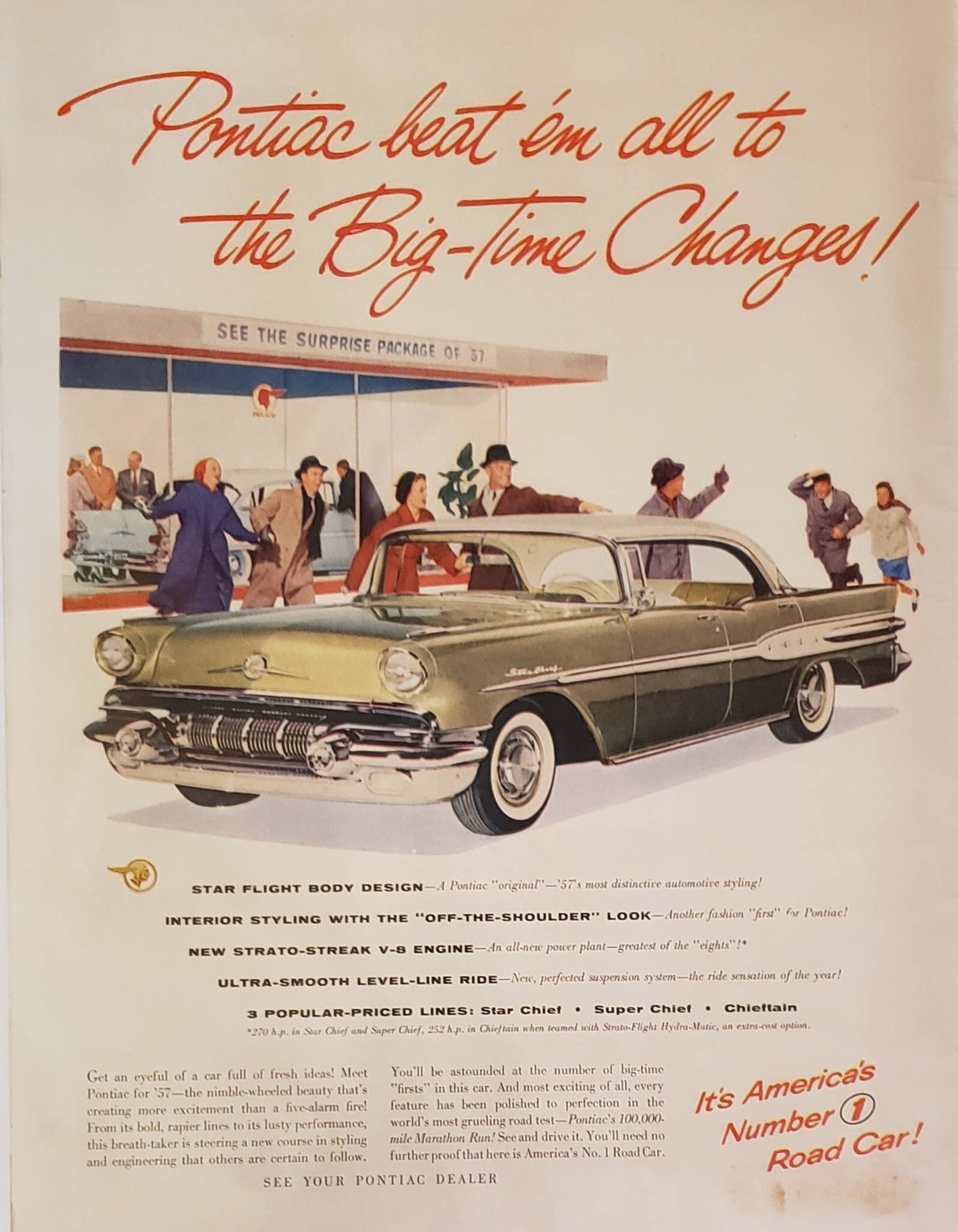 Vintage 1957 PONTIAC Dealership ADVERTISING ART Print BRAKE CHECK Transportation 