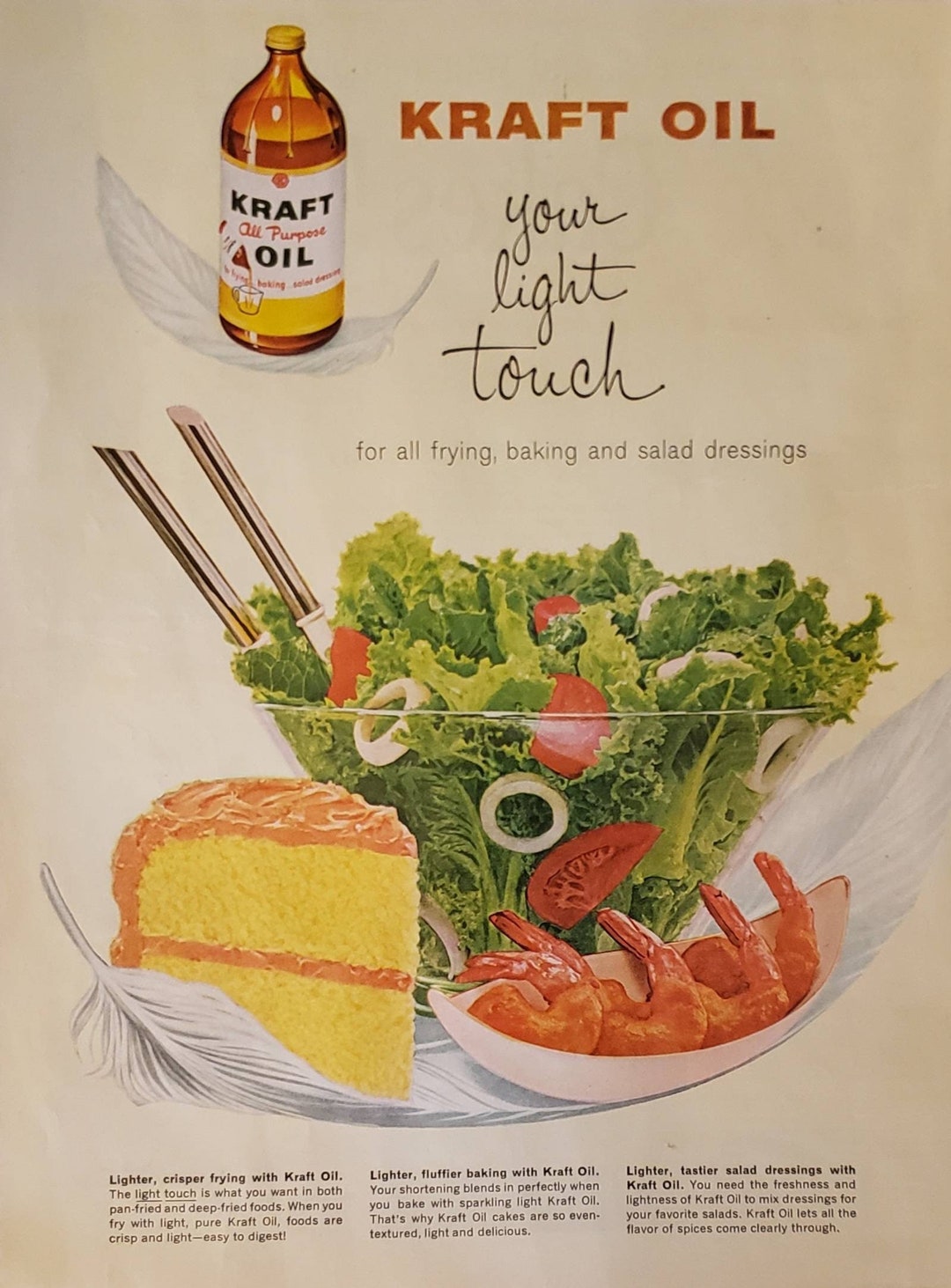 1958 KRAFT OIL Frying Baking Salad Dressings Food Vintage Print Ad - Etsy