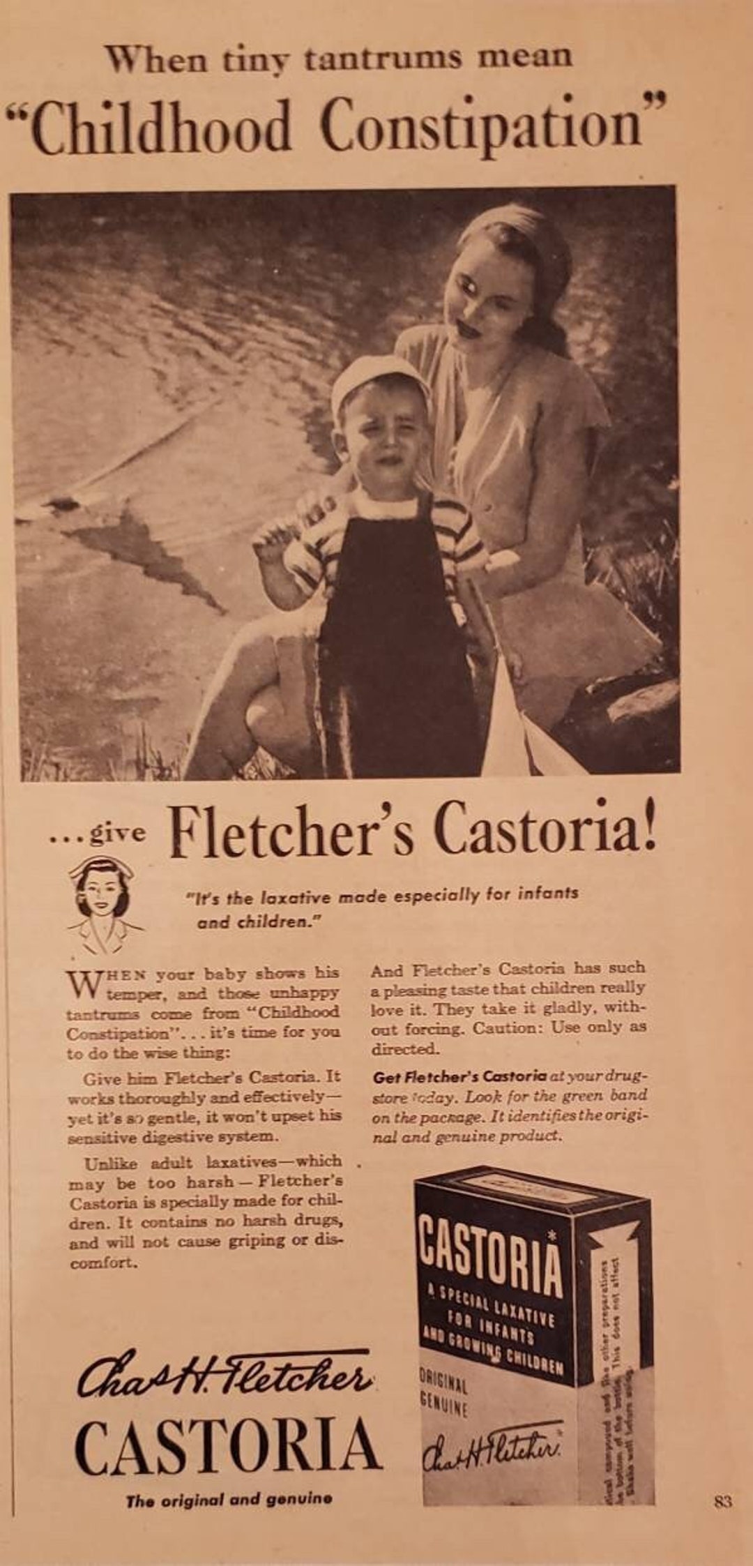 1947 Chas H Fletcher FLETCHER'S CASTORIA Childhood Constipation ...