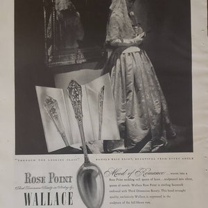 1945 WALLACE SILVERSMITHS Rose Point Silverware Bride Vintage Print Ad